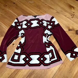 Talbots 100% polyester Burgundy and Pink Geometric Blouse Size large